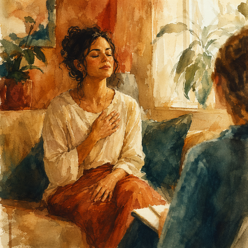 Psicóloga escuchando con atención a una persona durante una sesión terapéutica orientada al duelo ambiguo por persona viva que ya no es la misma