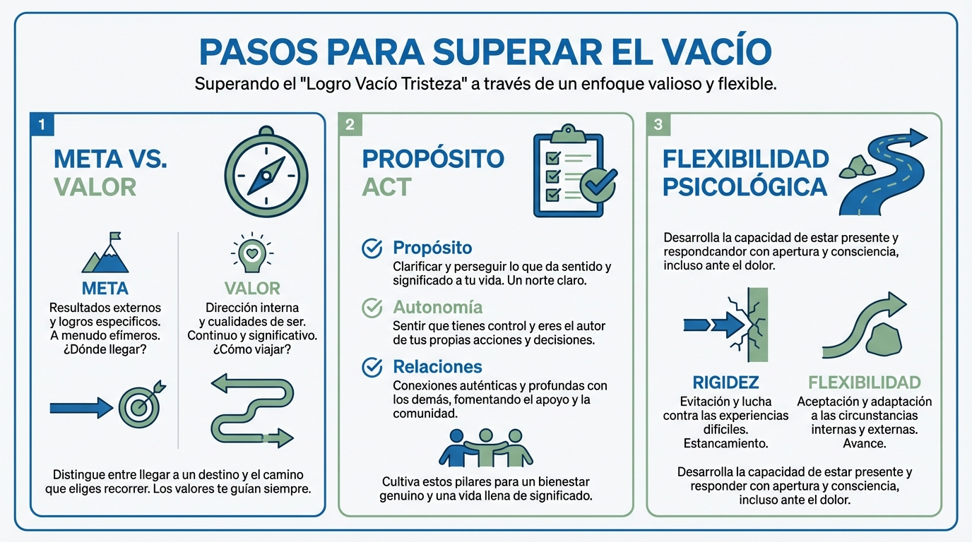 Infografía sobre La Tristeza del 'Logro Vacío': Por Qué Conseguir Tus Metas No Te Hace Feliz (Y Qué Falta Realmente)