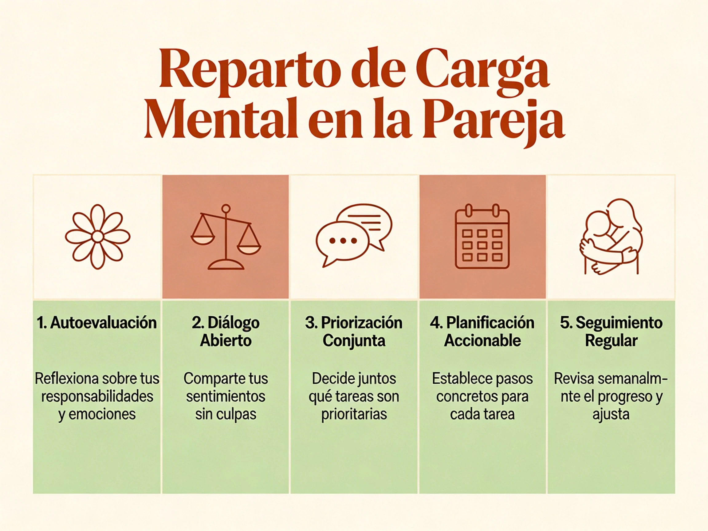 reparto de carga mental pareja - Infografía con pasos prácticos