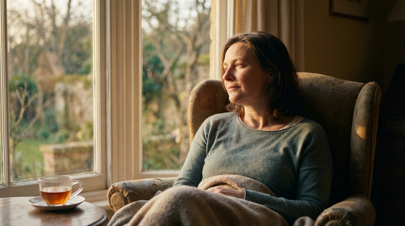 fatiga por compasión qué es y cómo recuperarse - Persona reflexiva mirando por la ventana recuperando su energía emocional