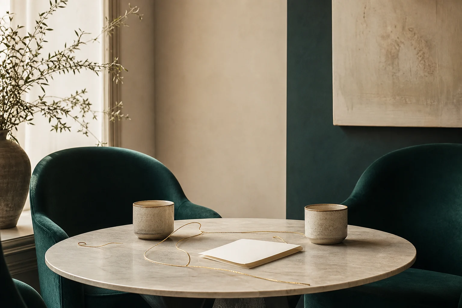 Dos sillas y una mesa antes de una conversación difícil