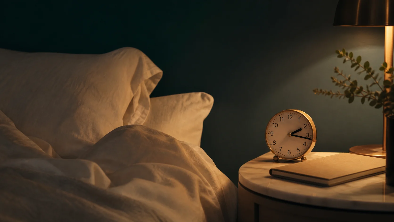 Cama y reloj de noche cuando la cabeza no se apaga